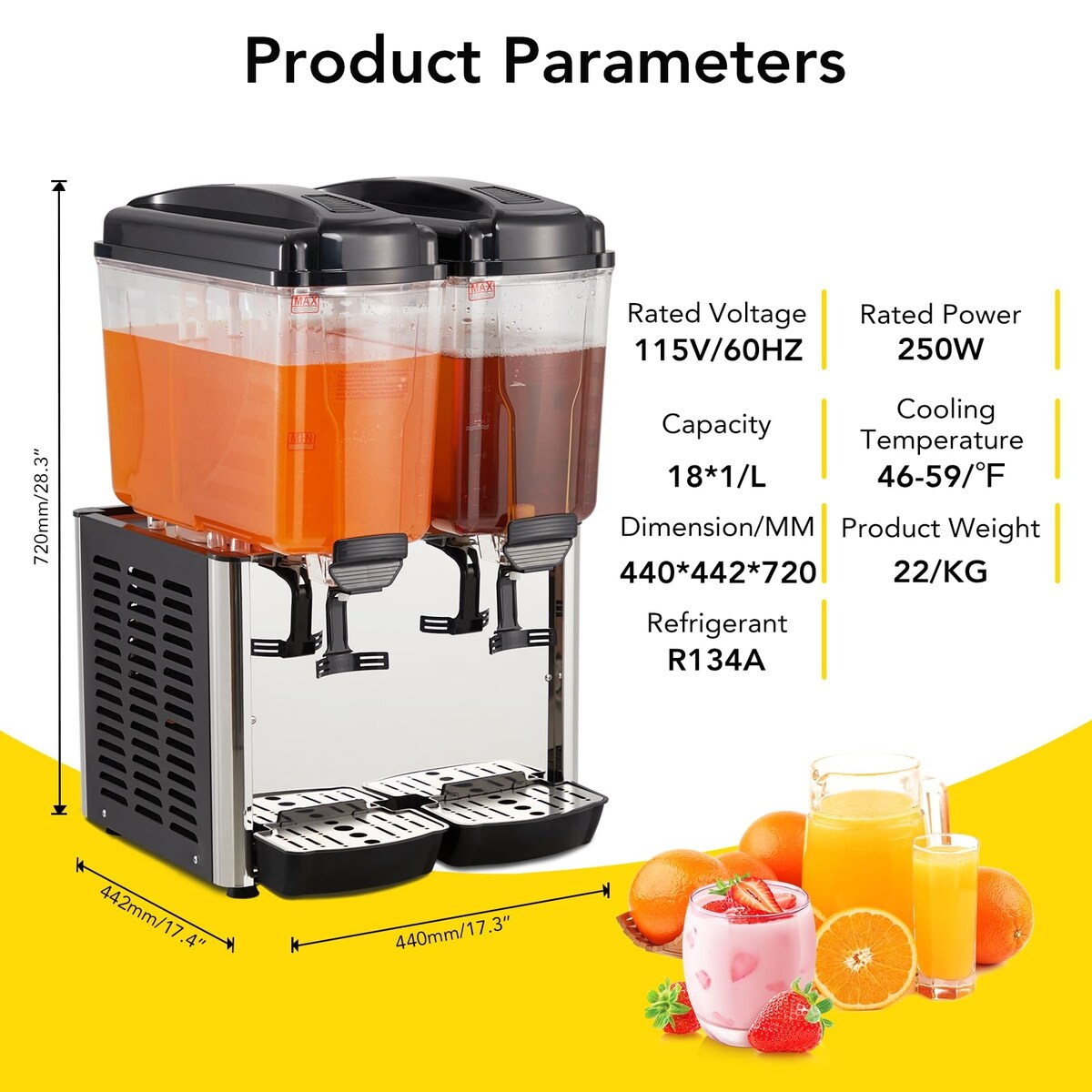Commercial Beverage Dispenser, 3/2/1 Cans of 14.4 Gal Commercial Juice Dispenser