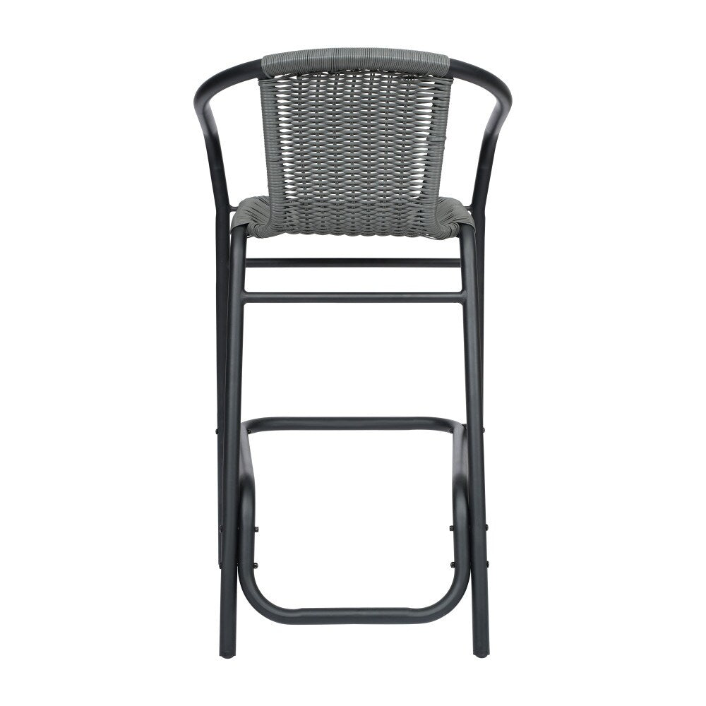 Commercial Indoor-Outdoor Rattan Restaurant Barstool with Aluminum Frame-Set of 2