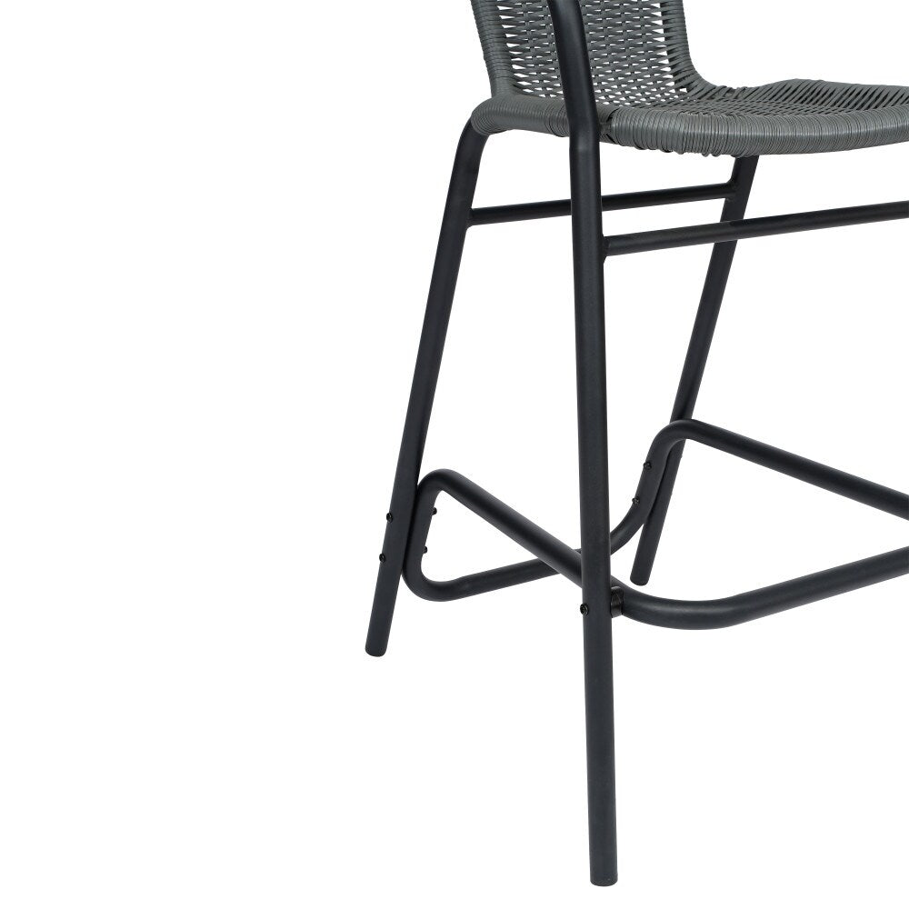 Commercial Indoor-Outdoor Rattan Restaurant Barstool with Aluminum Frame-Set of 2