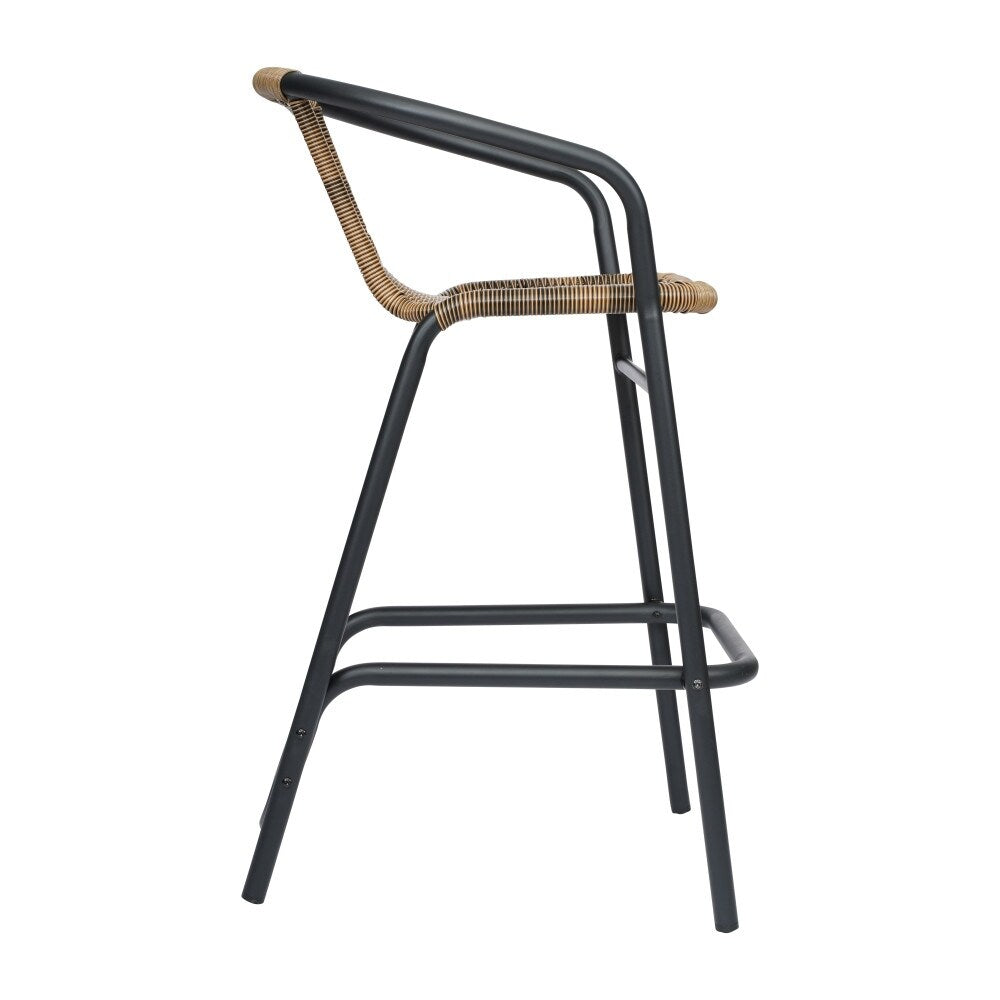 Commercial Indoor-Outdoor Rattan Restaurant Barstool with Aluminum Frame-Set of 2