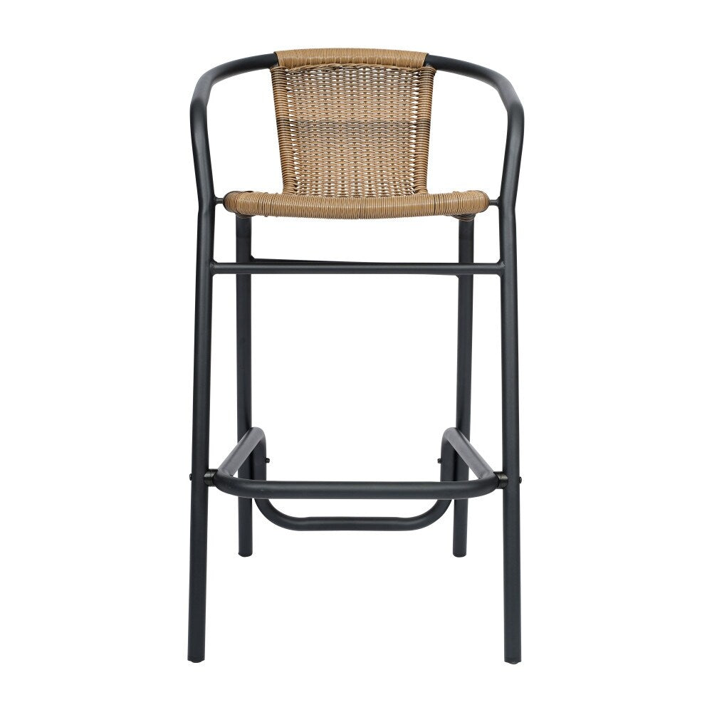 Commercial Indoor-Outdoor Rattan Restaurant Barstool with Aluminum Frame-Set of 2