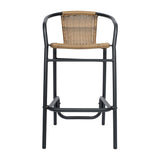 Commercial Indoor-Outdoor Rattan Restaurant Barstool with Aluminum Frame-Set of 2