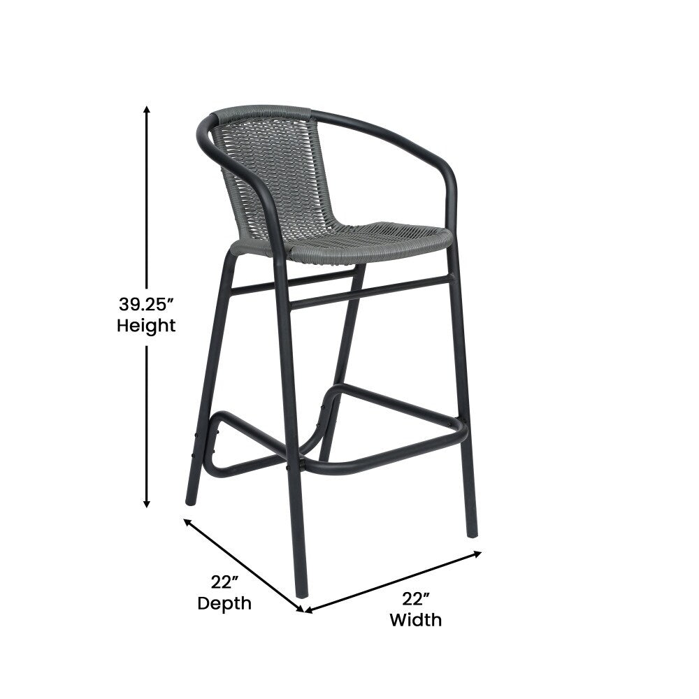 Commercial Indoor-Outdoor Rattan Restaurant Barstool with Aluminum Frame-Set of 2