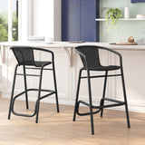 Commercial Indoor-Outdoor Rattan Restaurant Barstool with Aluminum Frame-Set of 2