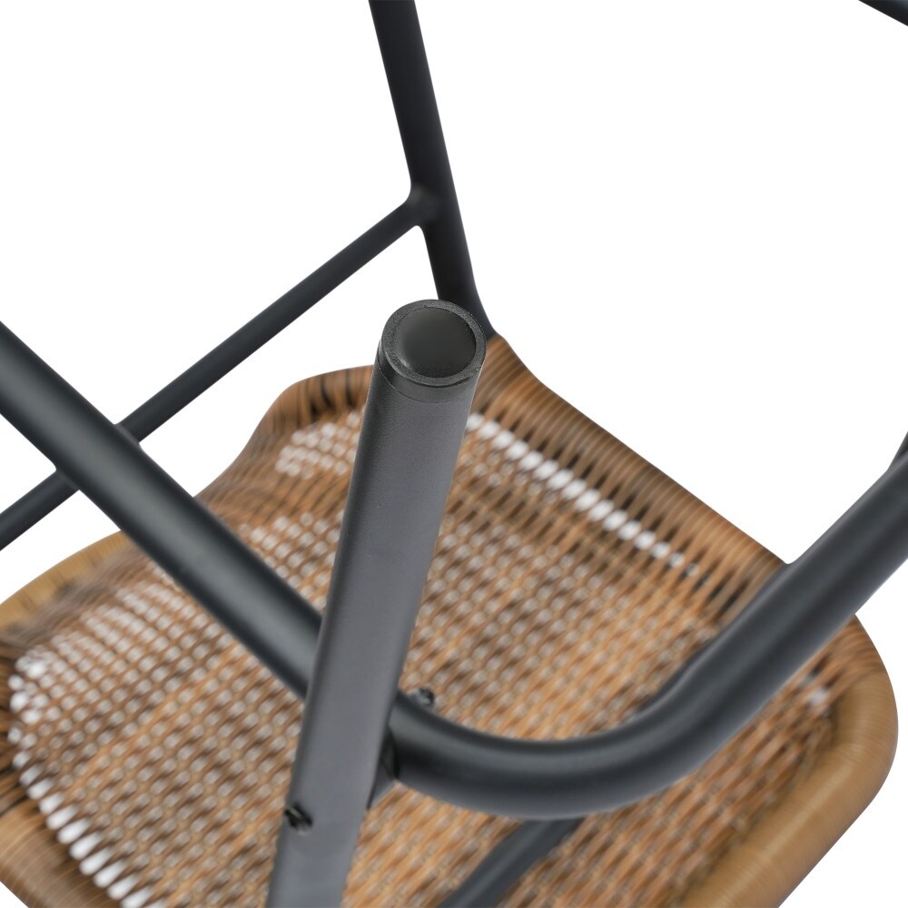 Commercial Indoor-Outdoor Rattan Restaurant Barstool with Aluminum Frame-Set of 2