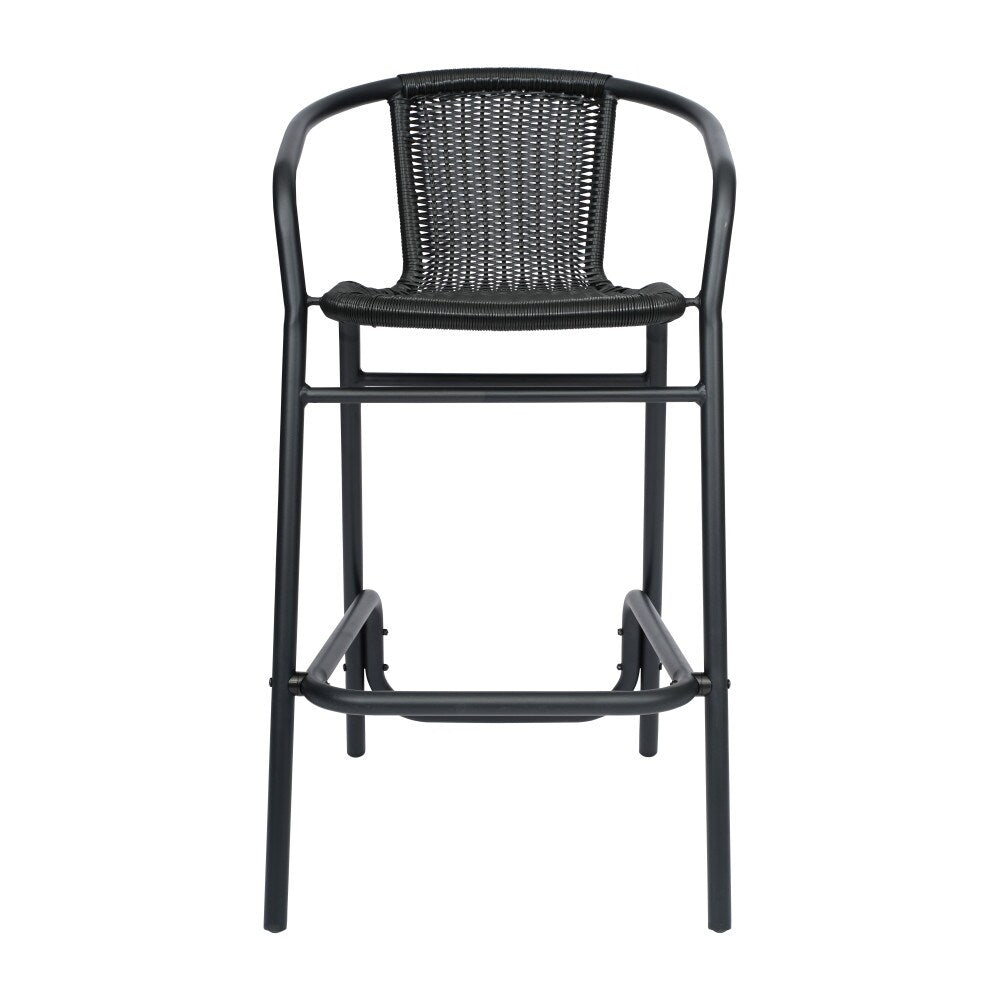 Commercial Indoor-Outdoor Rattan Restaurant Barstool with Aluminum Frame-Set of 2