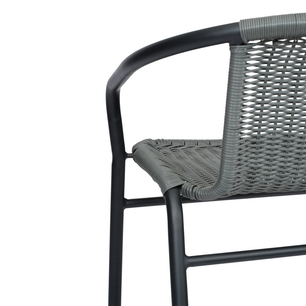 Commercial Indoor-Outdoor Rattan Restaurant Barstool with Aluminum Frame-Set of 2