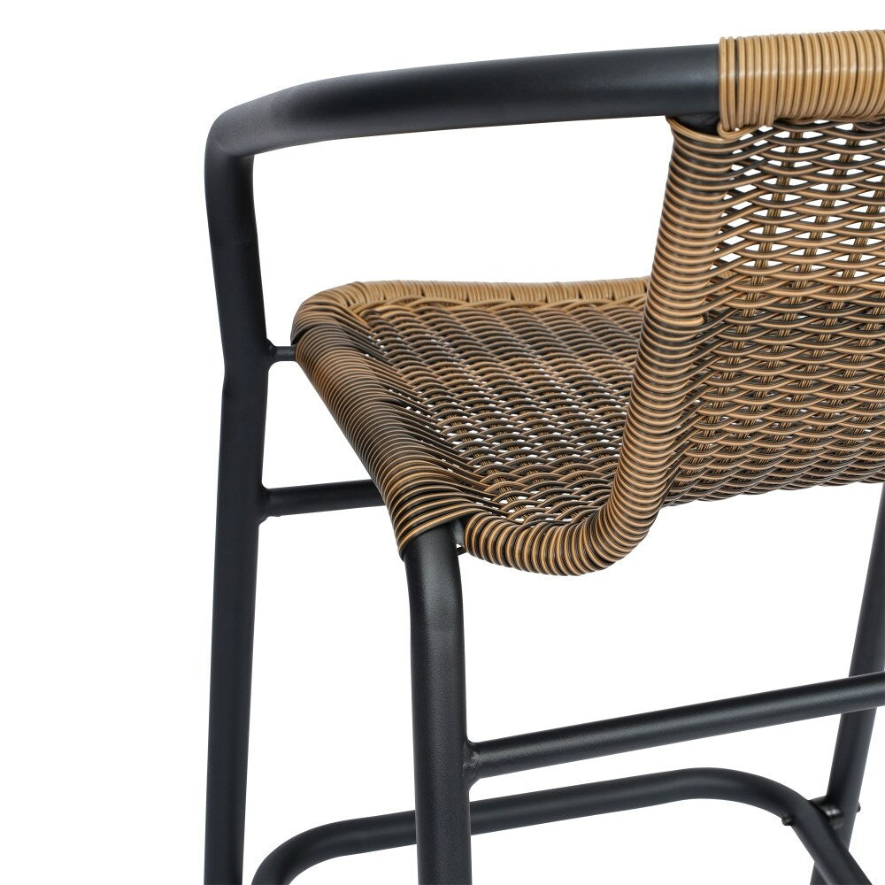 Commercial Indoor-Outdoor Rattan Restaurant Barstool with Aluminum Frame-Set of 2