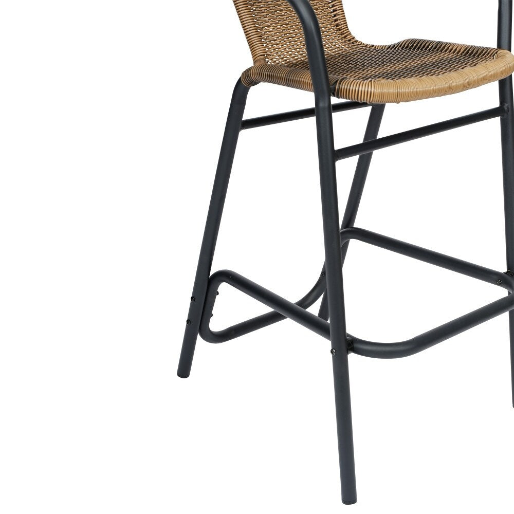 Commercial Indoor-Outdoor Rattan Restaurant Barstool with Aluminum Frame-Set of 2