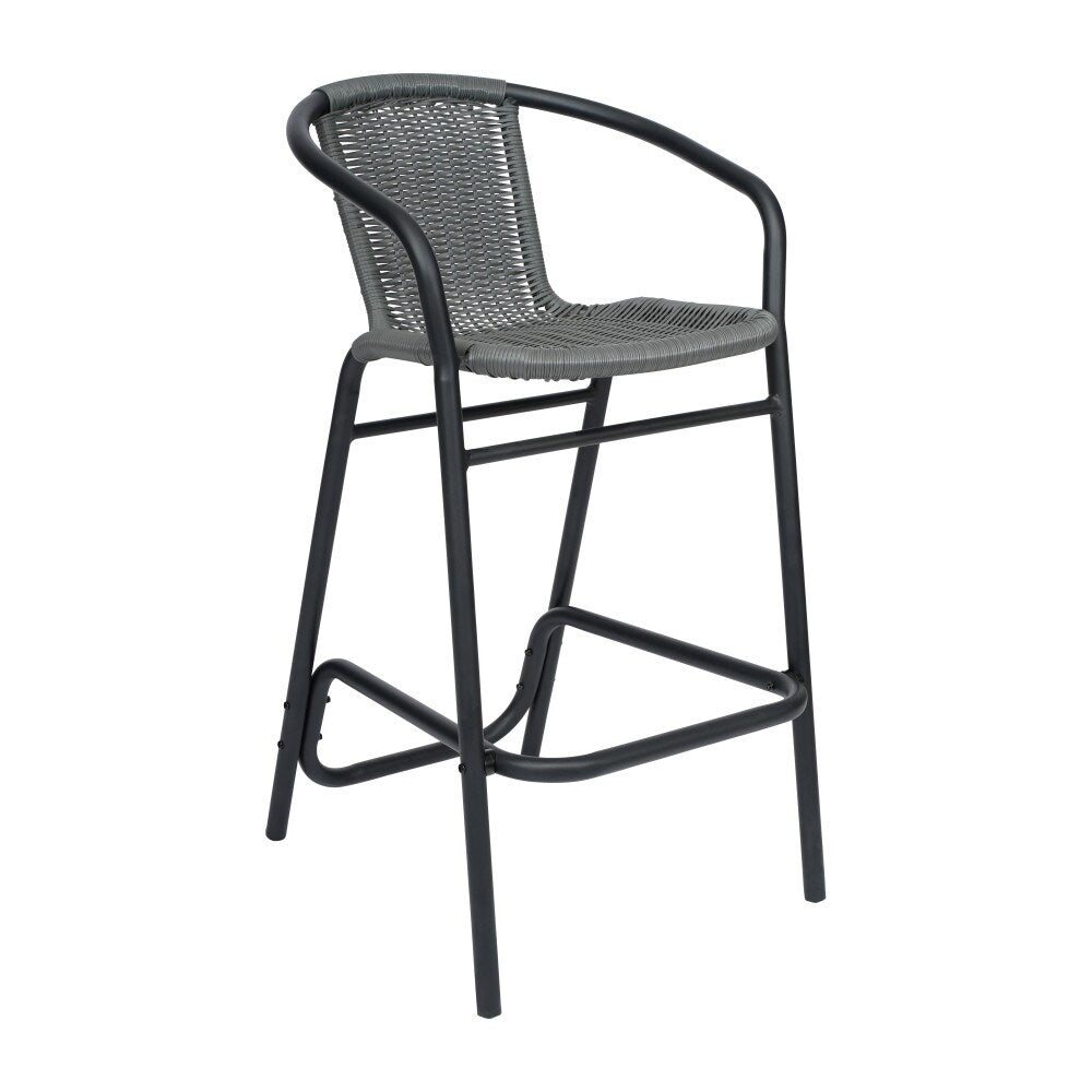 Commercial Indoor-Outdoor Rattan Restaurant Barstool with Aluminum Frame-Set of 2