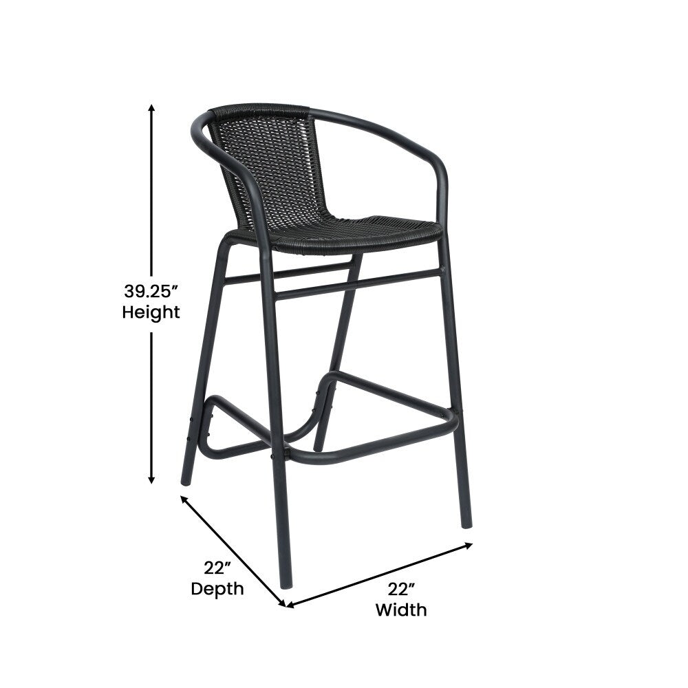 Commercial Indoor-Outdoor Rattan Restaurant Barstool with Aluminum Frame-Set of 2