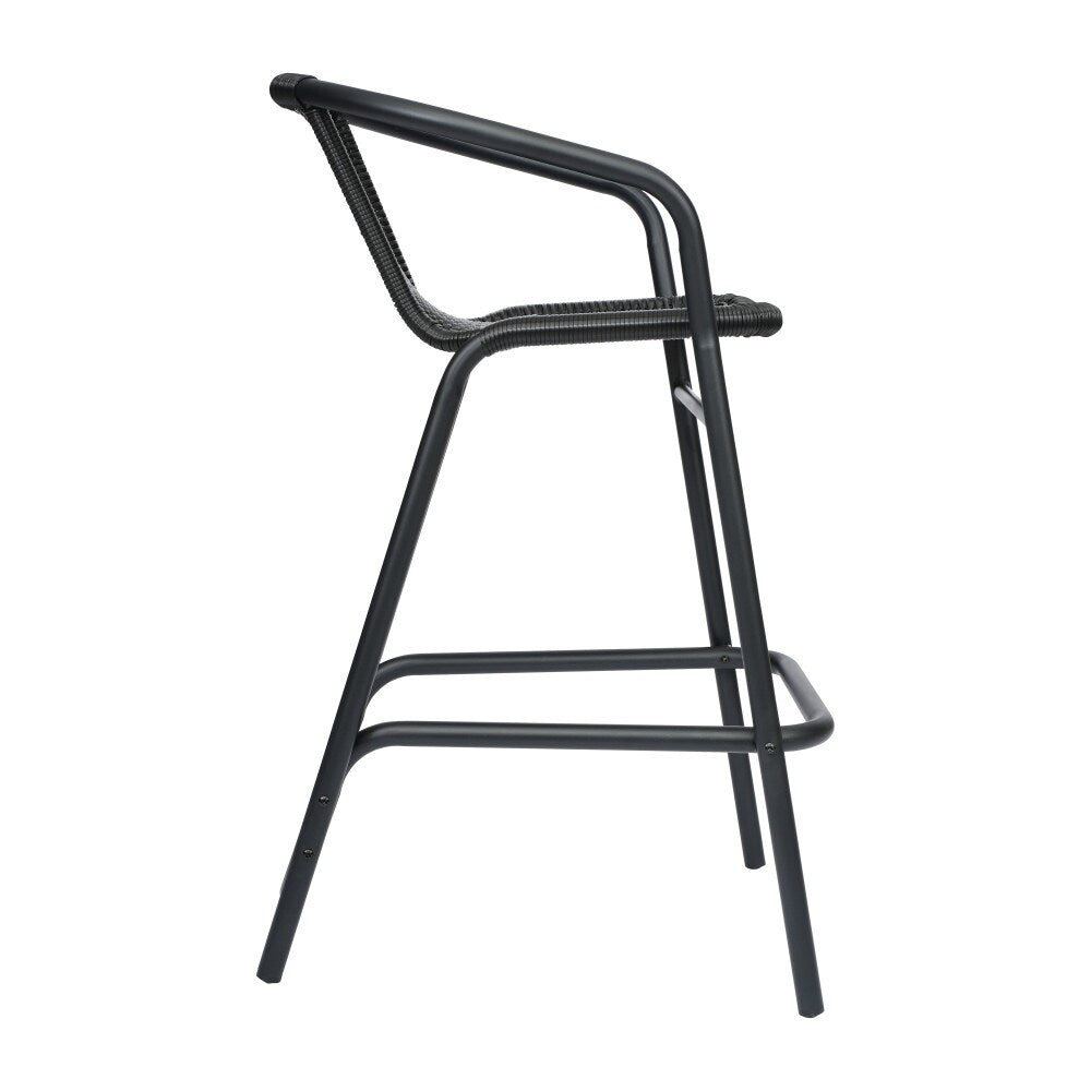 Commercial Indoor-Outdoor Rattan Restaurant Barstool with Aluminum Frame-Set of 2