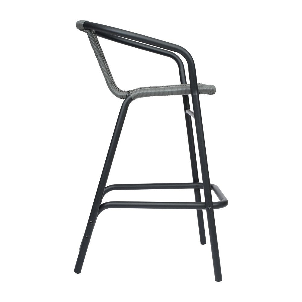 Commercial Indoor-Outdoor Rattan Restaurant Barstool with Aluminum Frame-Set of 2