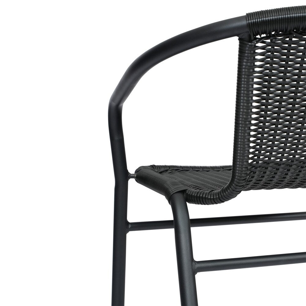 Commercial Indoor-Outdoor Rattan Restaurant Barstool with Aluminum Frame-Set of 2