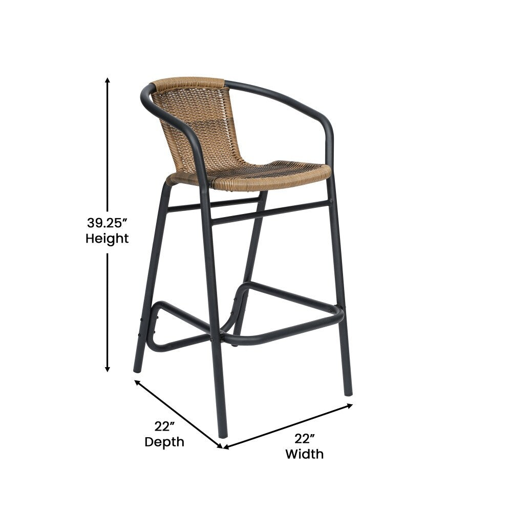 Commercial Indoor-Outdoor Rattan Restaurant Barstool with Aluminum Frame-Set of 2