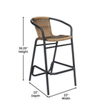 Commercial Indoor-Outdoor Rattan Restaurant Barstool with Aluminum Frame-Set of 2