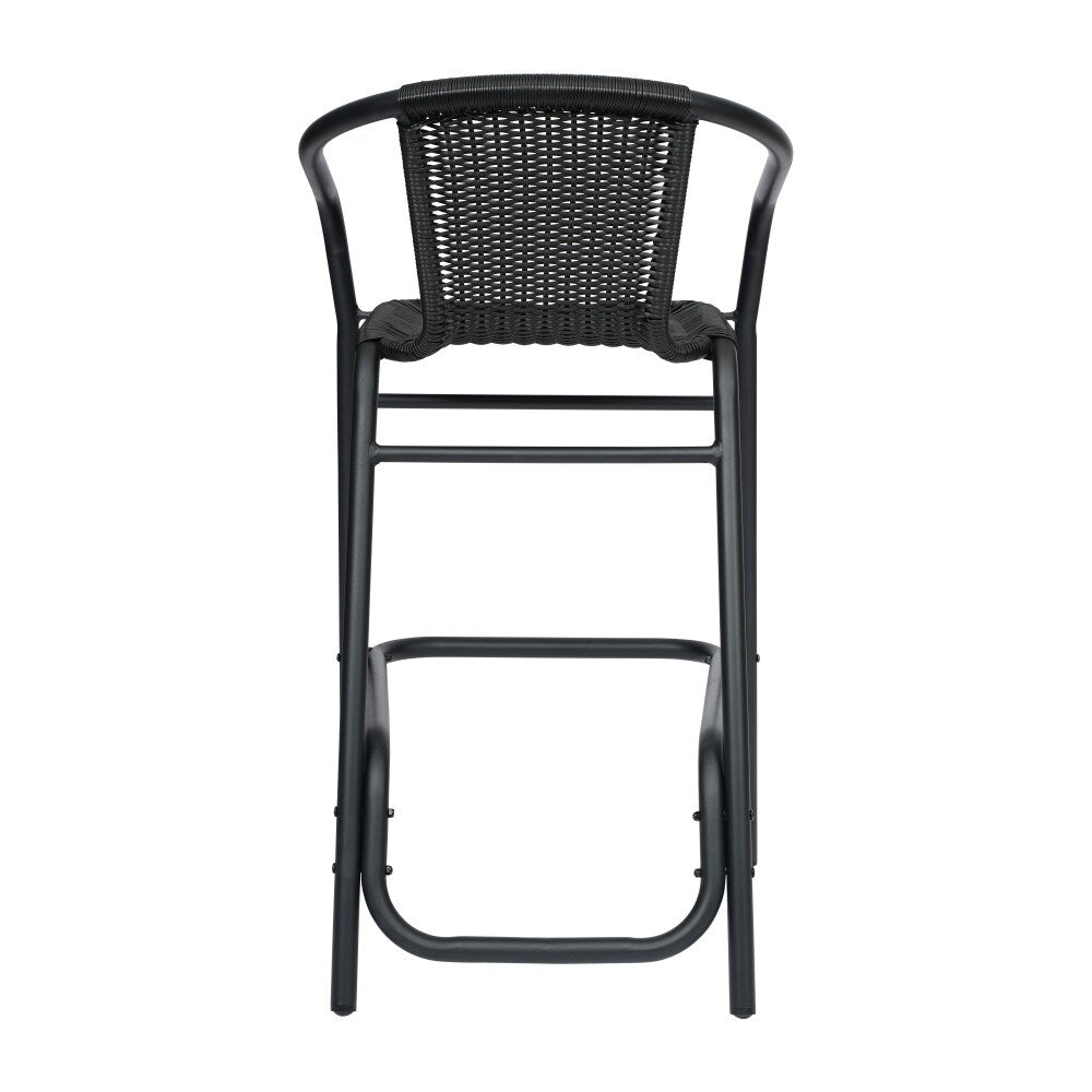 Commercial Indoor-Outdoor Rattan Restaurant Barstool with Aluminum Frame-Set of 2