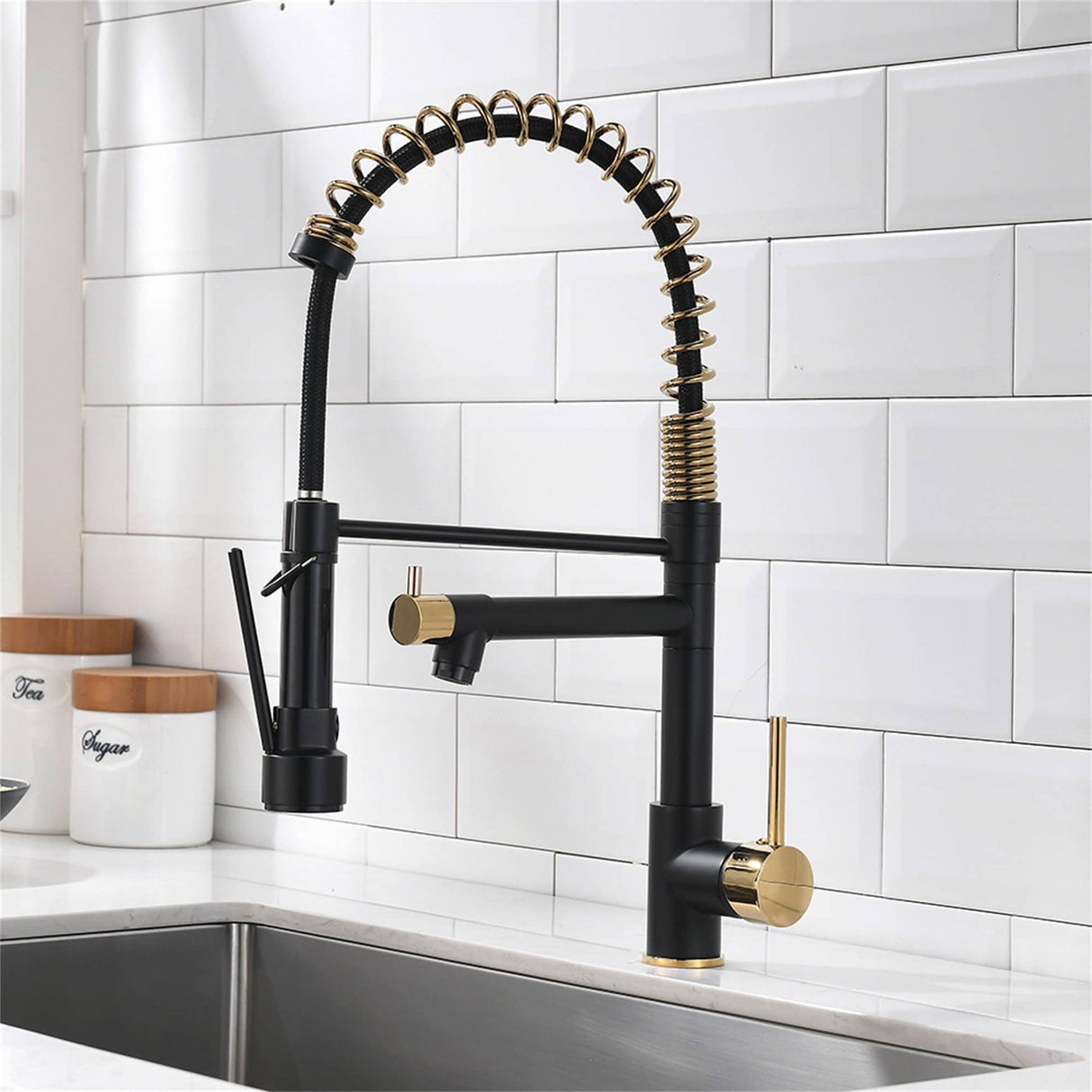 Commercial Kitchen Faucet With Pull Down Sprayer And Pot Filler Single Hole Kitchen Sink Faucet Matte Black 2 Handle Basin Taps