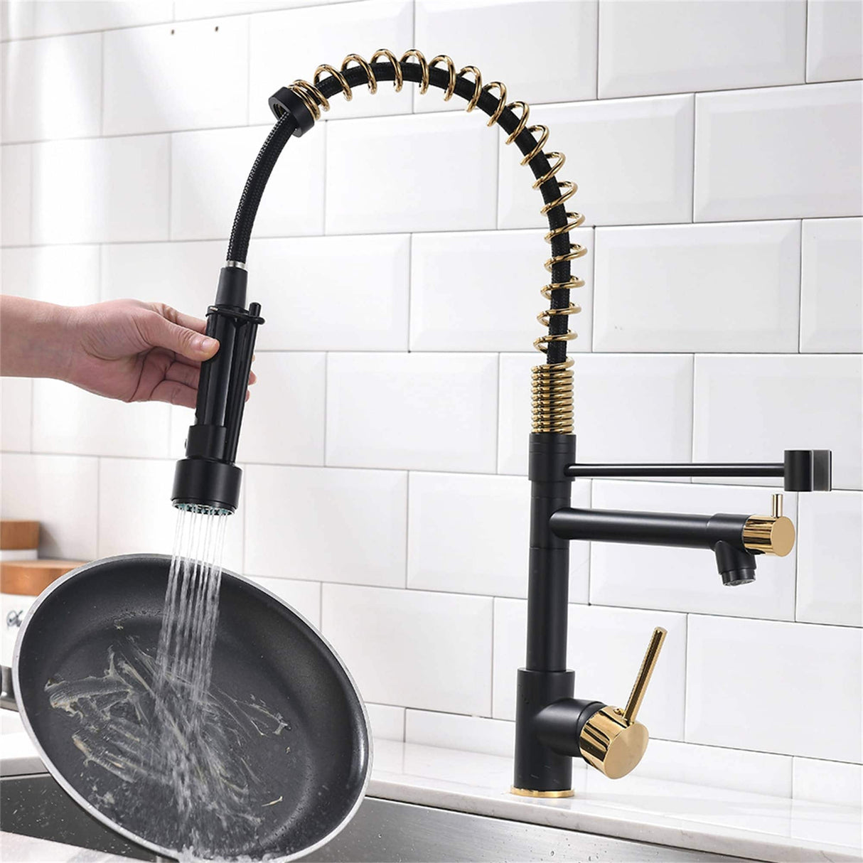 Commercial Kitchen Faucet With Pull Down Sprayer And Pot Filler Single Hole Kitchen Sink Faucet Matte Black 2 Handle Basin Taps