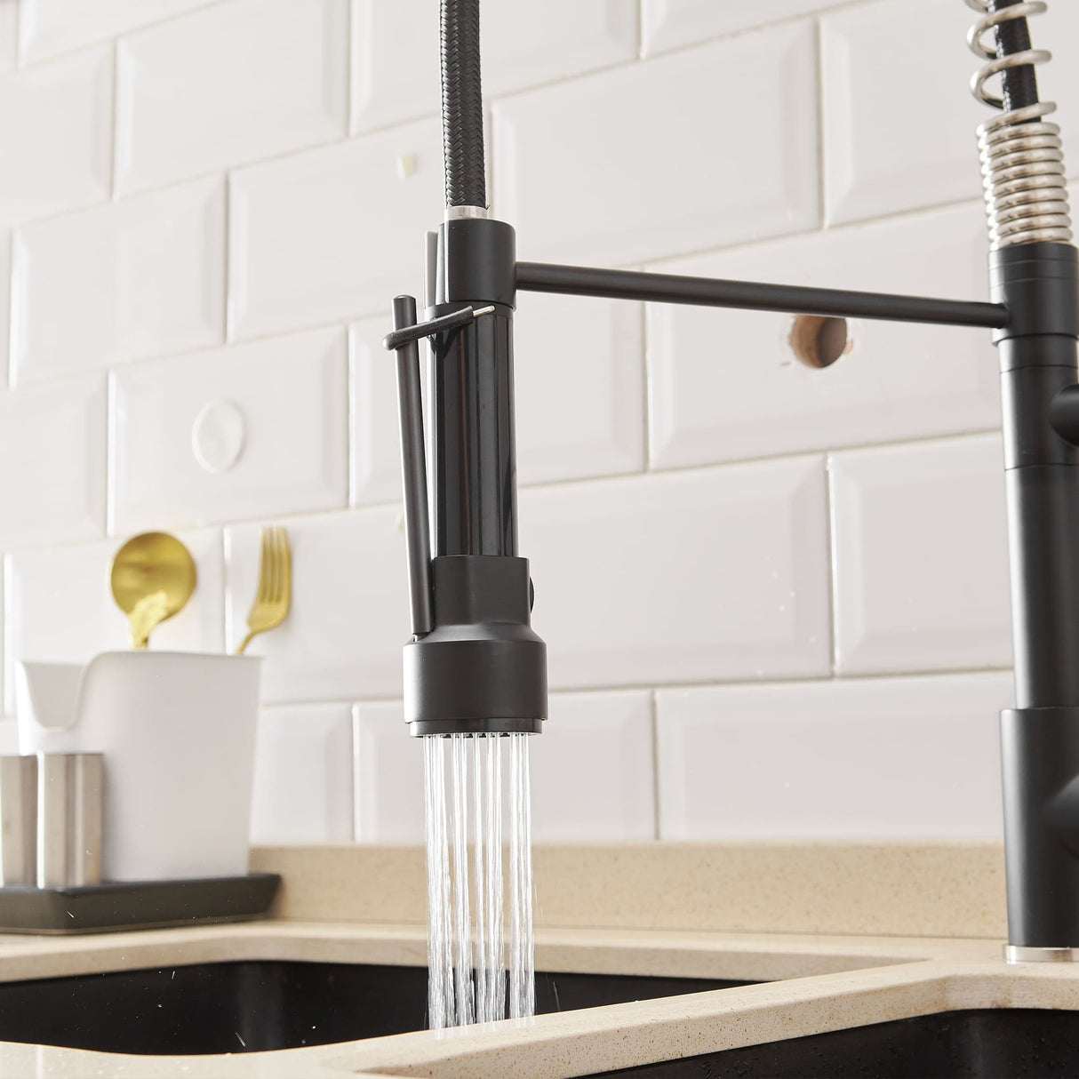 Commercial Kitchen Sink Faucet With Pull Down Sprayer Single Handle Matte Black Kitchen Faucet Single Hole Vanity Basin Taps