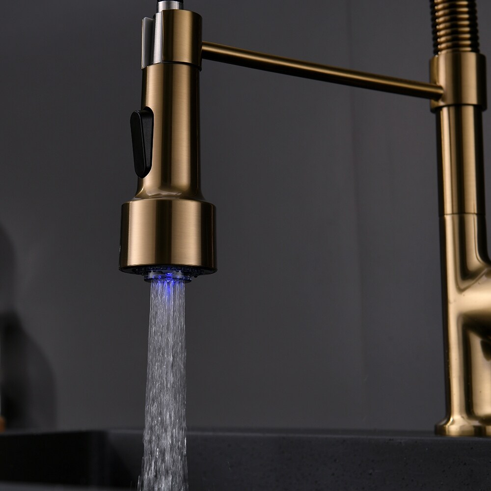 Commercial LED Single Handle Kitchen Faucet with Pull Down Sprayer