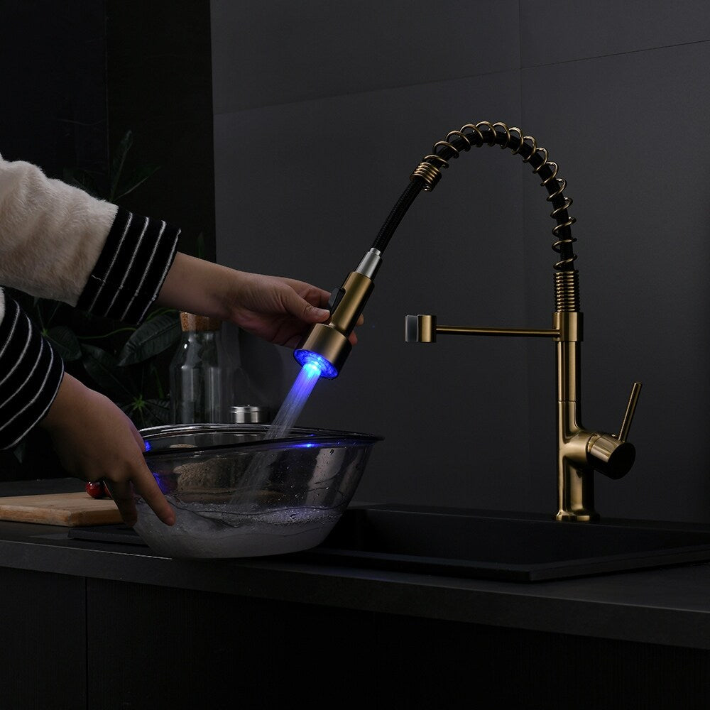 Commercial LED Single Handle Kitchen Faucet with Pull Down Sprayer