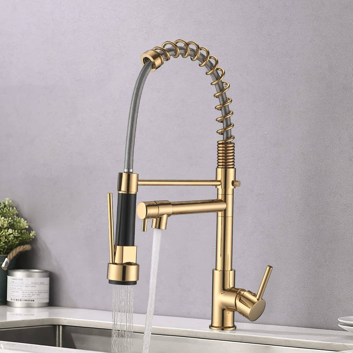 Commercial Pull Down Kitchen Sink Faucet Polished Gold Single Handle Kitchen Faucets With Sprayer Stainless Steel Laundry Taps