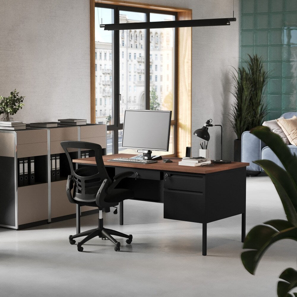 Commercial Right Side Single Pedestal Desk with 3 Locking Drawers