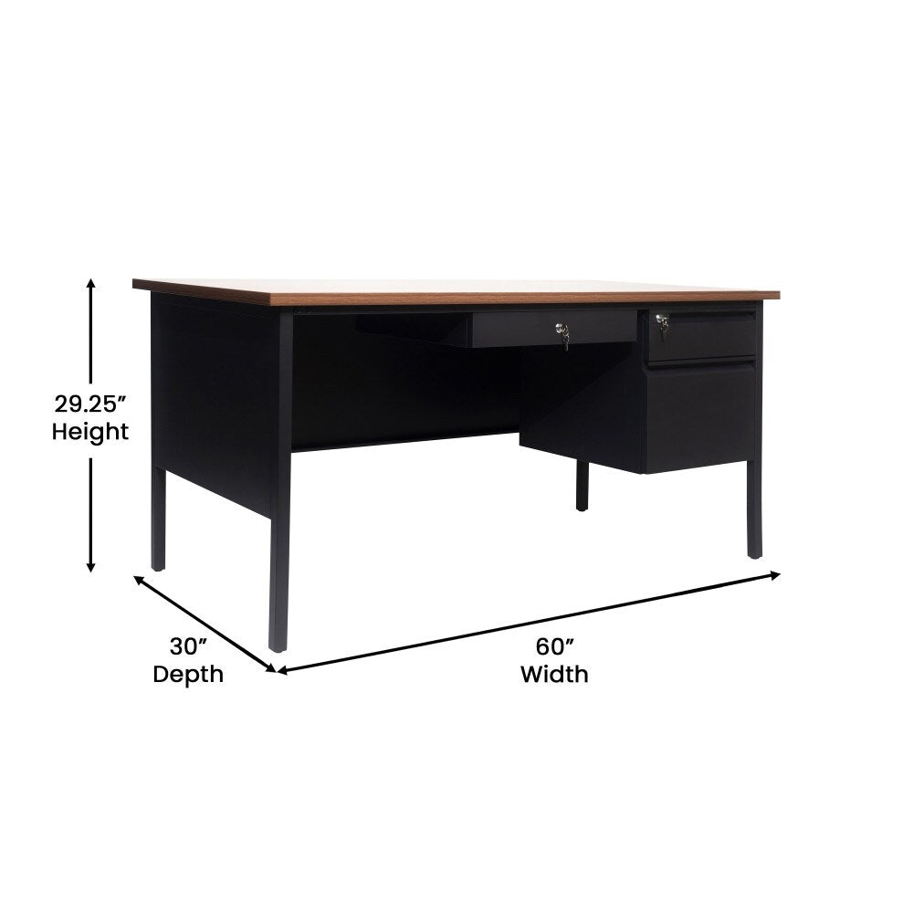 Commercial Right Side Single Pedestal Desk with 3 Locking Drawers