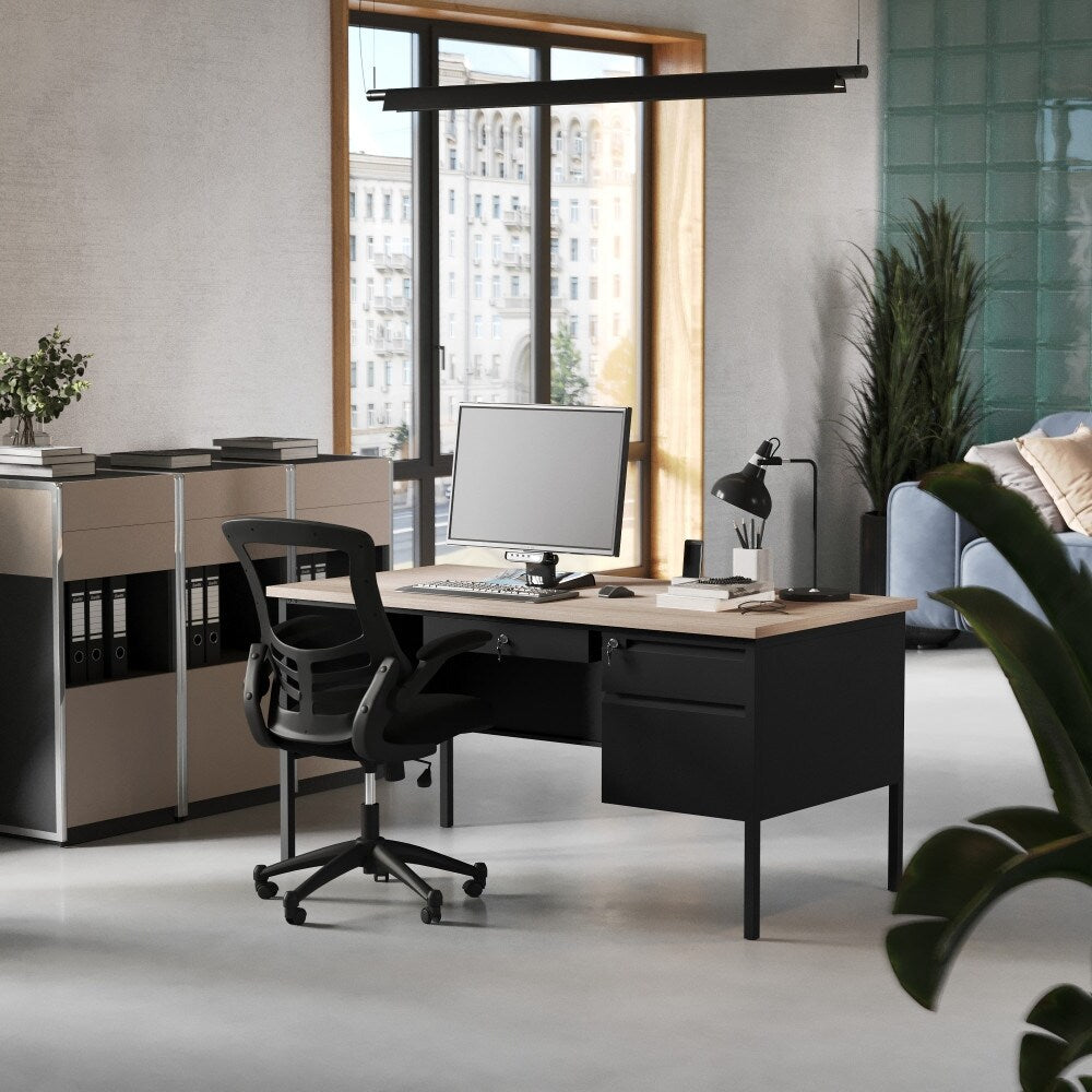 Commercial Right Side Single Pedestal Desk with 3 Locking Drawers