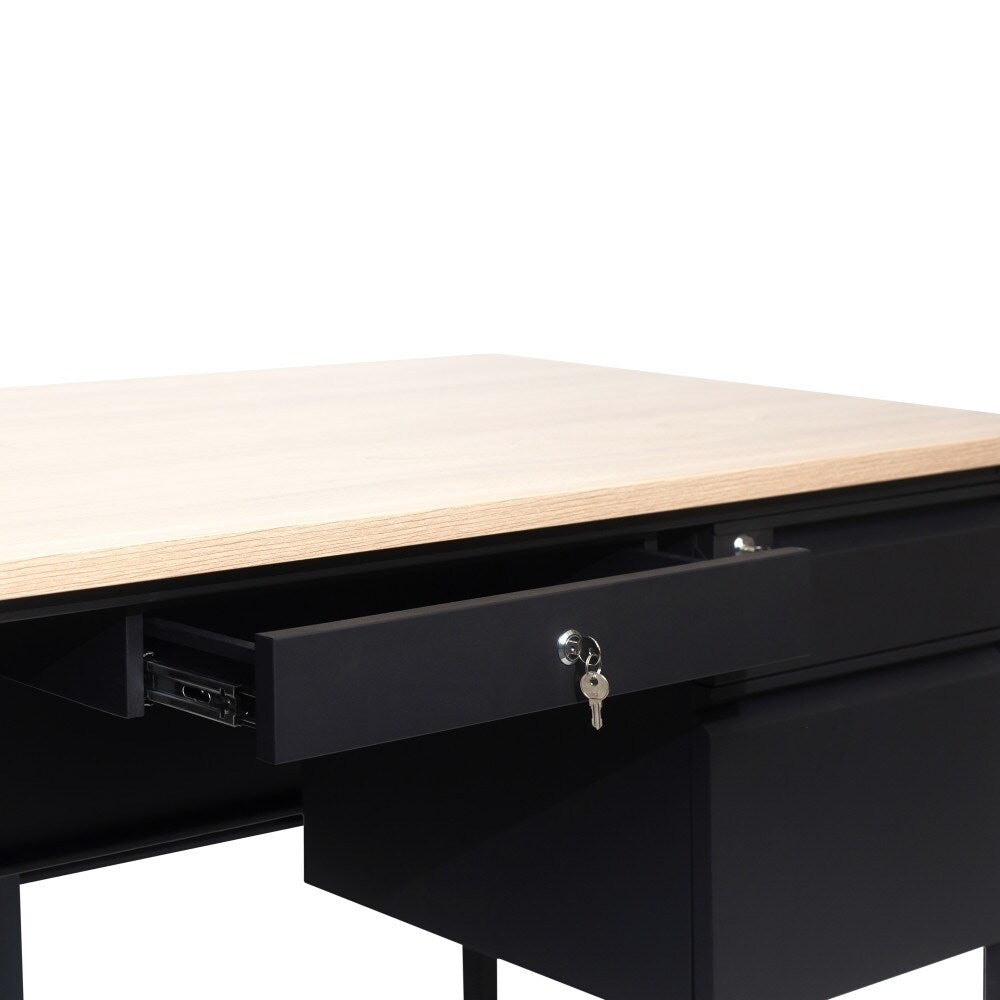 Commercial Right Side Single Pedestal Desk with 3 Locking Drawers
