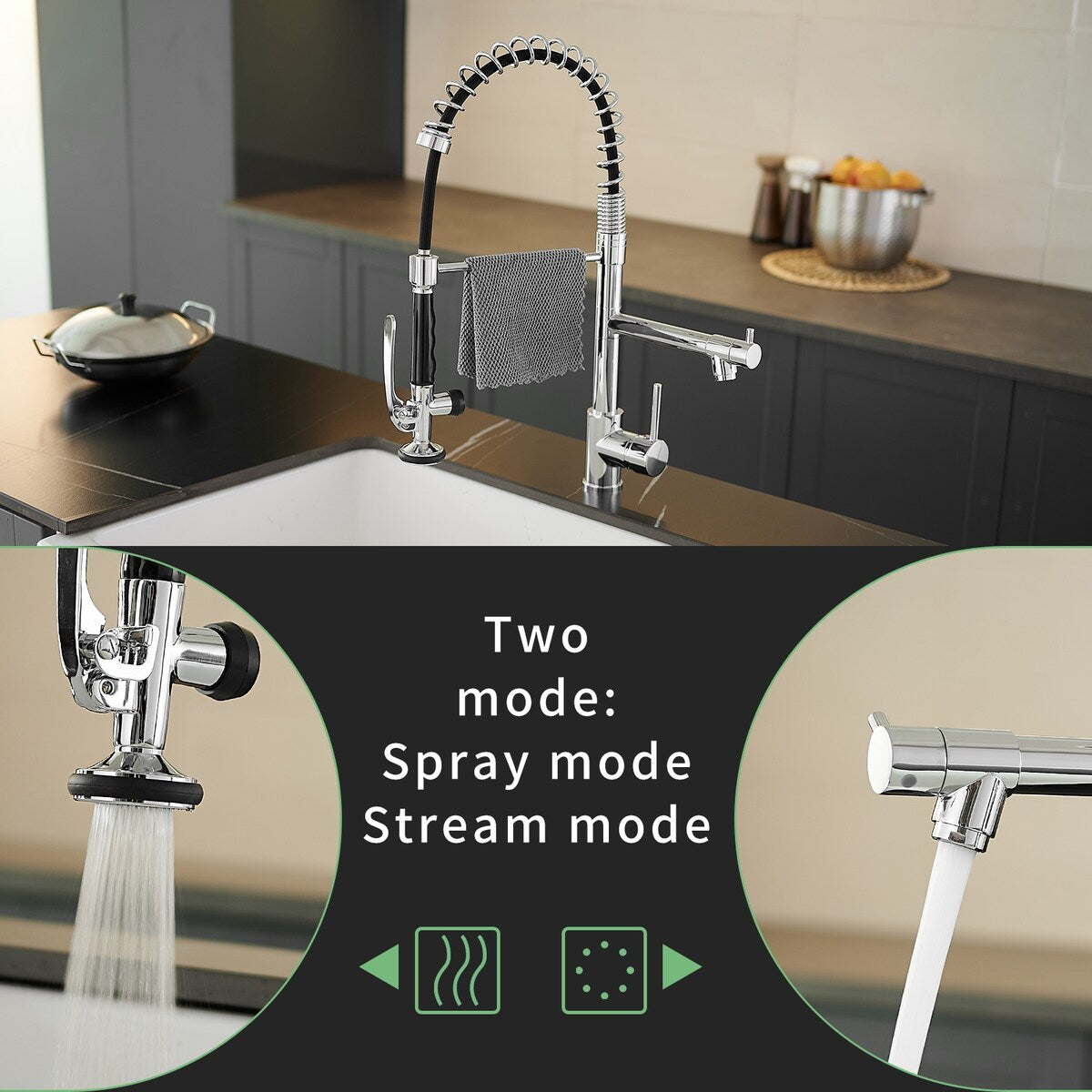 Commercial Single Handle Kitchen Faucet with Pull Down Sprayer