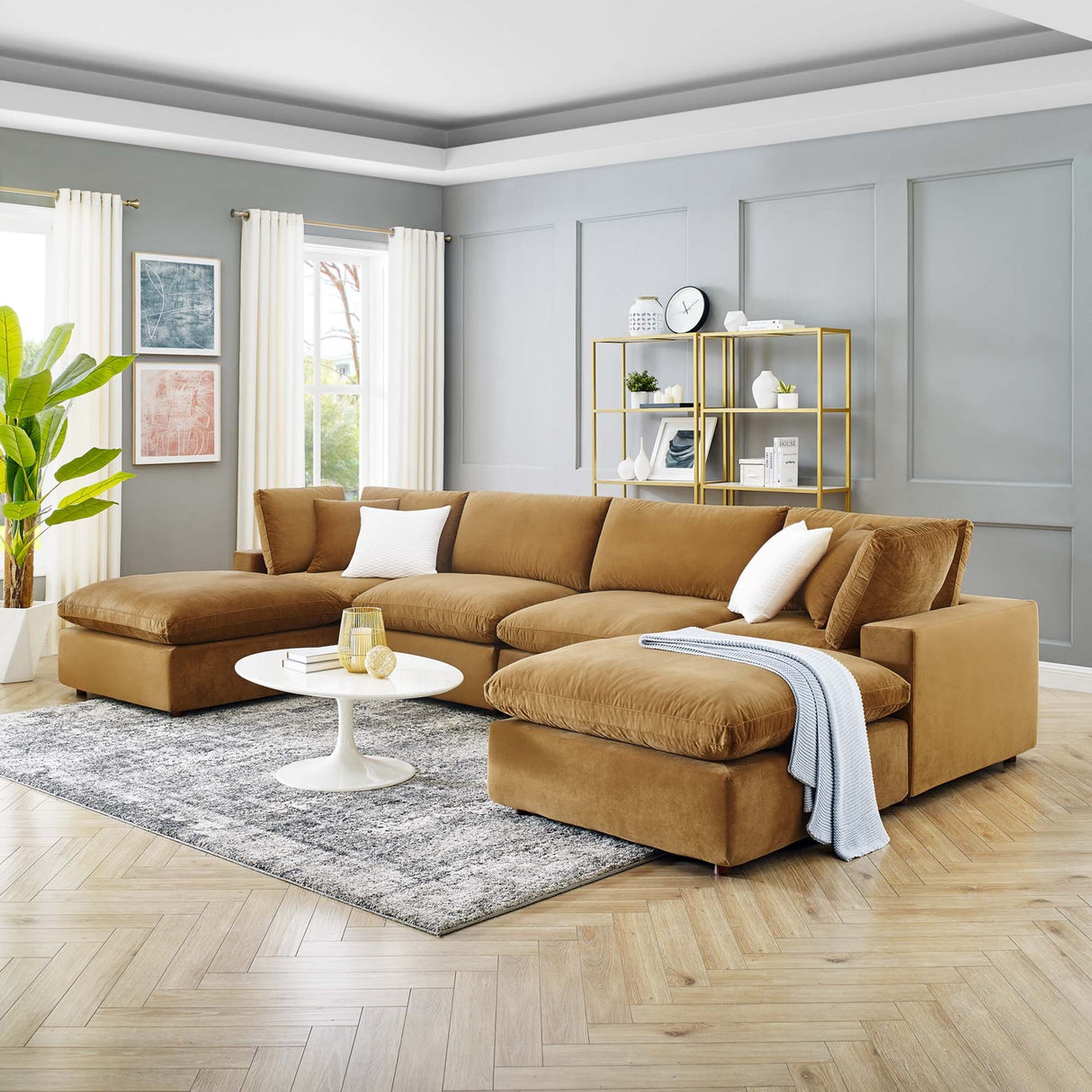 Commix Down Filled Overstuffed Velvet 6-Piece Sectional Sofa