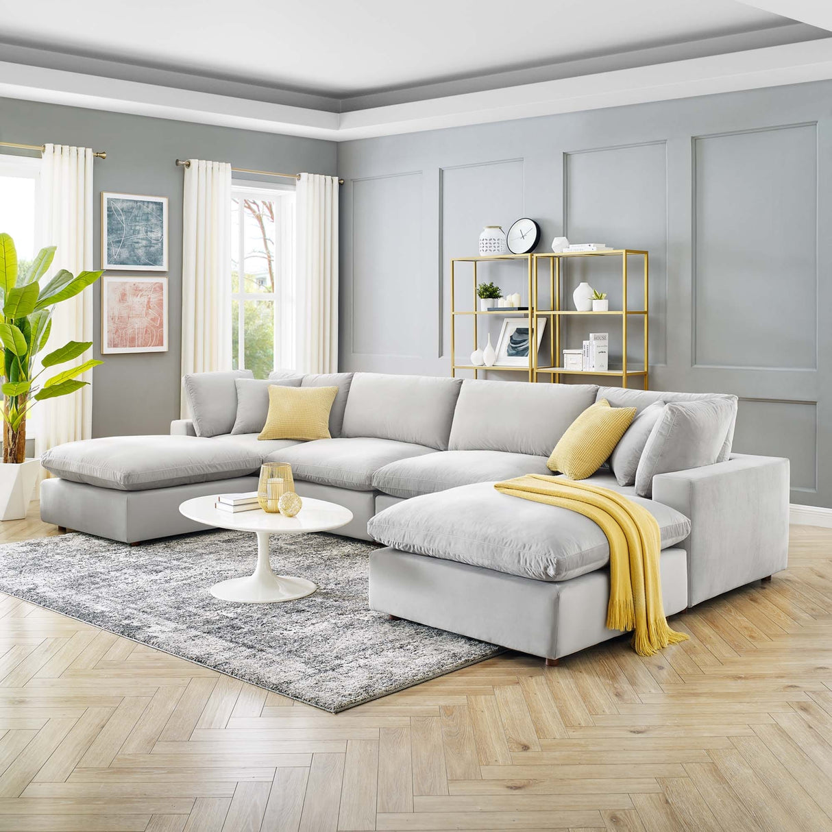 Commix Down Filled Overstuffed Velvet 6-Piece Sectional Sofa