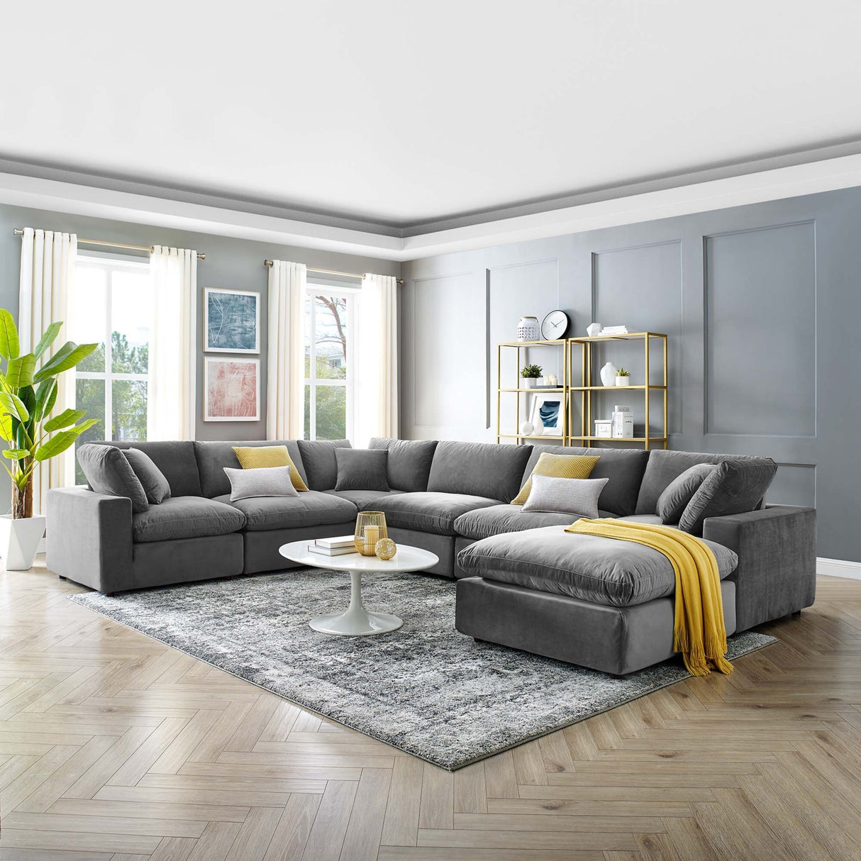 Commix Down Filled Overstuffed Velvet 7-Piece Sectional Sofa