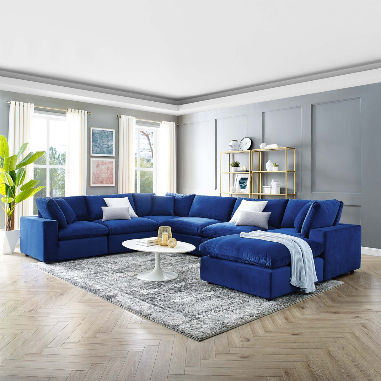 Commix Down Filled Overstuffed Velvet 7-Piece Sectional Sofa