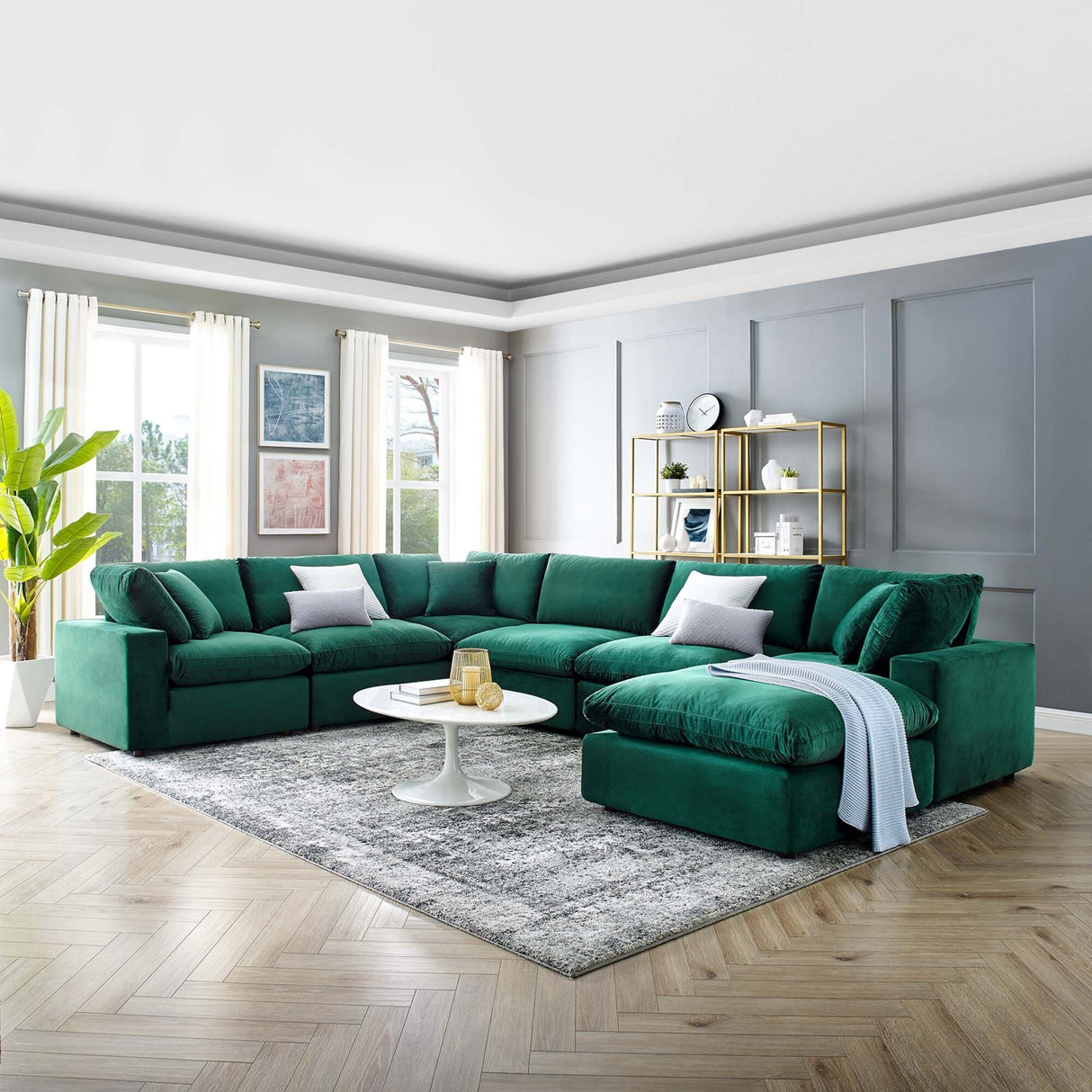 Commix Down Filled Overstuffed Velvet 7-Piece Sectional Sofa