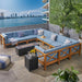 Comores Outdoor Acacia Wood 10 Seater U-Shaped Sectional Sofa Set with Fire Pit by Christopher Knight Home