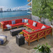Comores Outdoor Acacia Wood 10 Seater U-Shaped Sectional Sofa Set with Fire Pit by Christopher Knight Home
