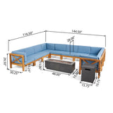 Comores Outdoor Acacia Wood 10 Seater U-Shaped Sectional Sofa Set with Fire Pit by Christopher Knight Home