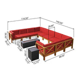Comores Outdoor Acacia Wood 10 Seater U-Shaped Sectional Sofa Set with Fire Pit by Christopher Knight Home