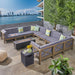 Comores Outdoor Acacia Wood 10 Seater U-Shaped Sectional Sofa Set with Fire Pit by Christopher Knight Home
