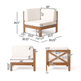 Comores Outdoor Acacia Wood 10 Seater U-Shaped Sectional Sofa Set with Fire Pit by Christopher Knight Home