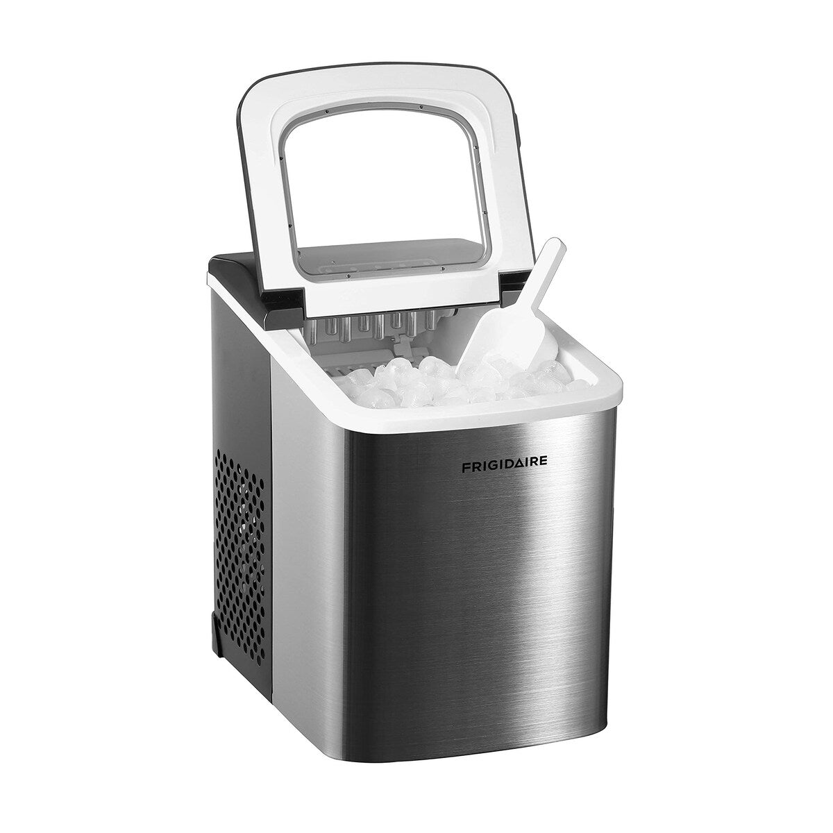 Compact Countertop Ice Maker, Makes 26 Lbs. Of Bullet Shaped Ice Cubes Per Day, Silver Stainless