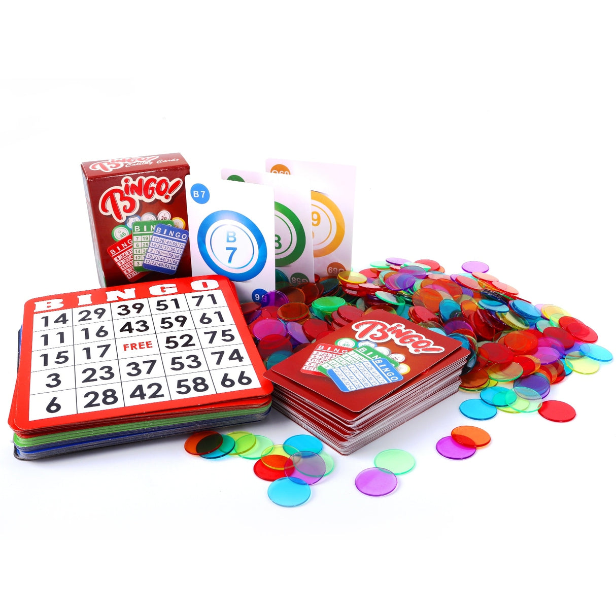 GSE™ Complete Bingo Game Set with 100 Bingo Cards, 1000 Bingo Chips & Deck of Calling Cards - Bingo Set