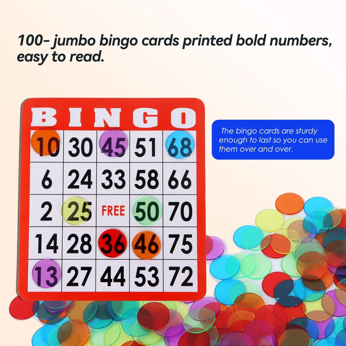 GSE™ Complete Bingo Game Set with 100 Bingo Cards, 1000 Bingo Chips & Deck of Calling Cards - Bingo Set