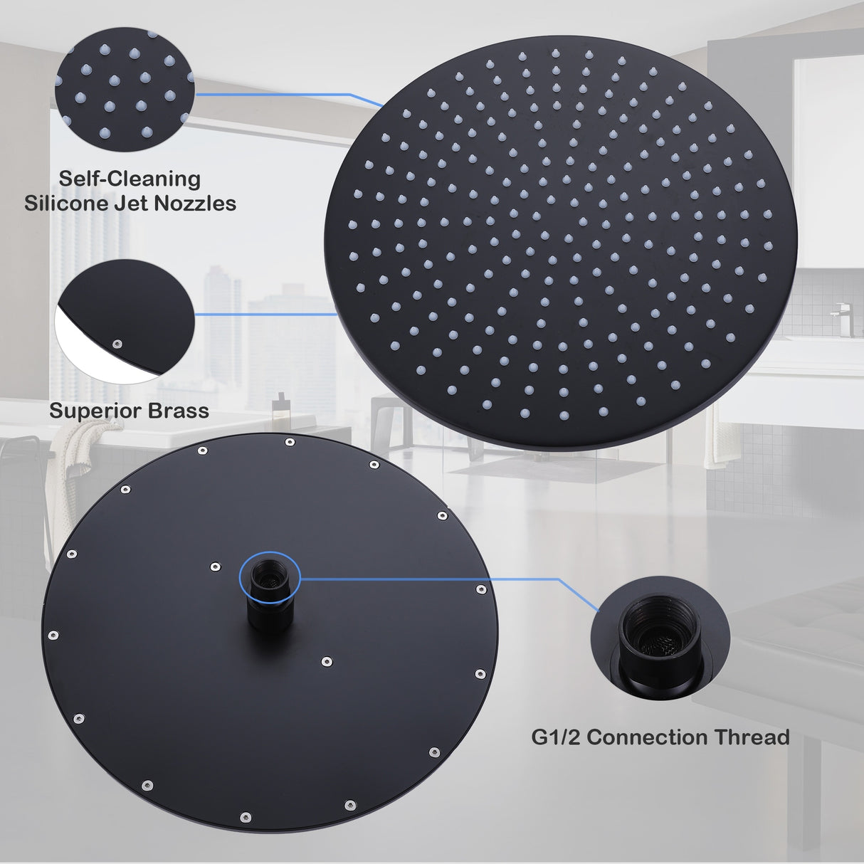 3-Way Complete 12'' Rain Shower System with 4 Body Jets and High-pressure Handheld Shower Head in Black/Nickel/Chrome, Wall