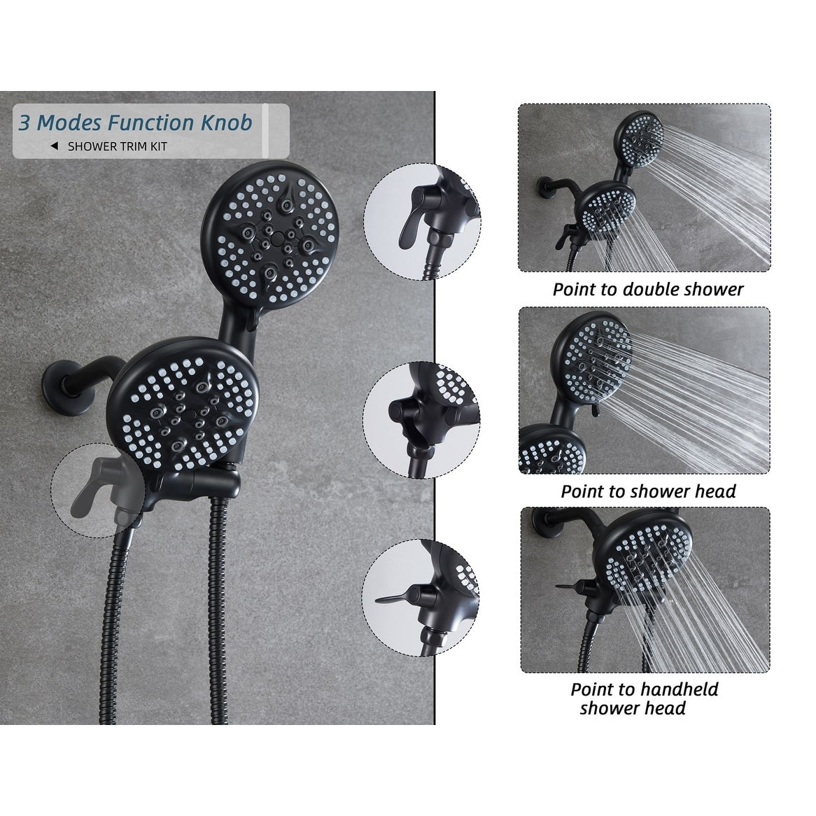 Complete Shower System with Tub Shower Faucet Set 5in Head Matte Black