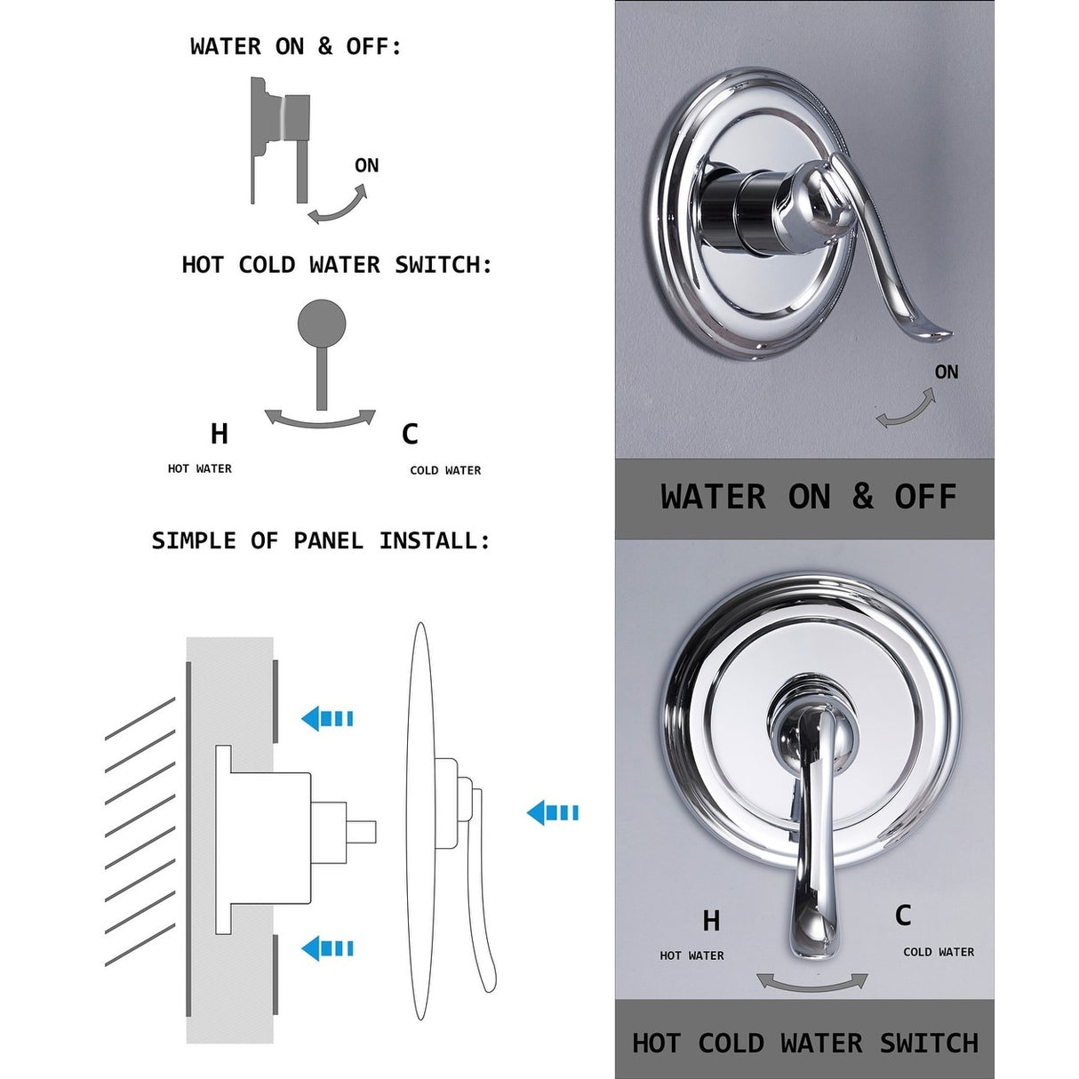 Complete Shower System with Tub Shower Faucet Set 5in Head Matte Black