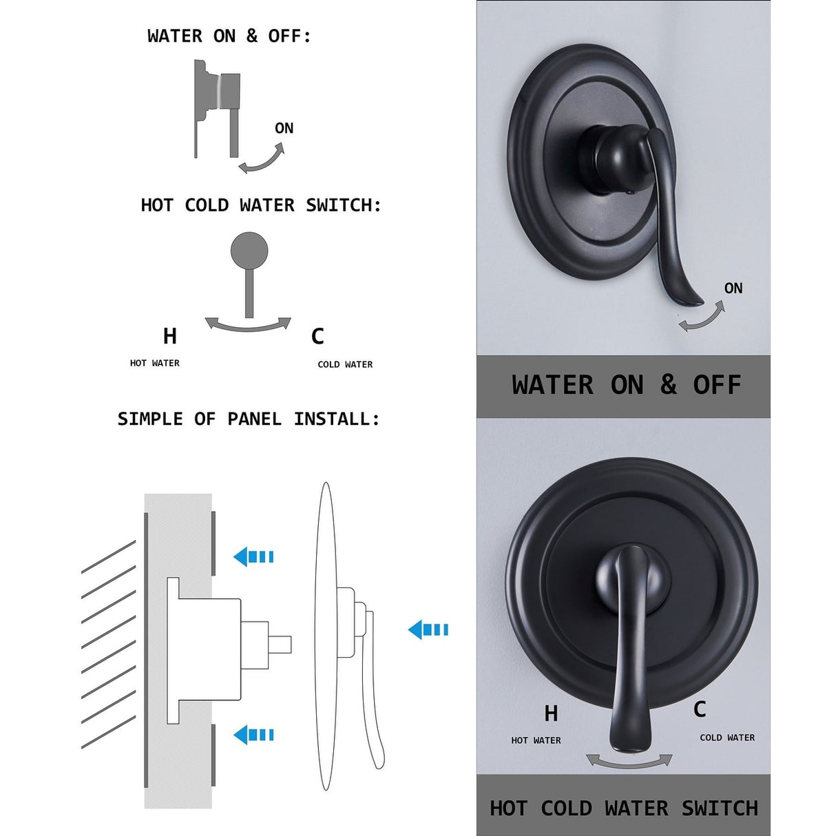 Complete Shower System with Tub Shower Faucet Set 5in Head Matte Black